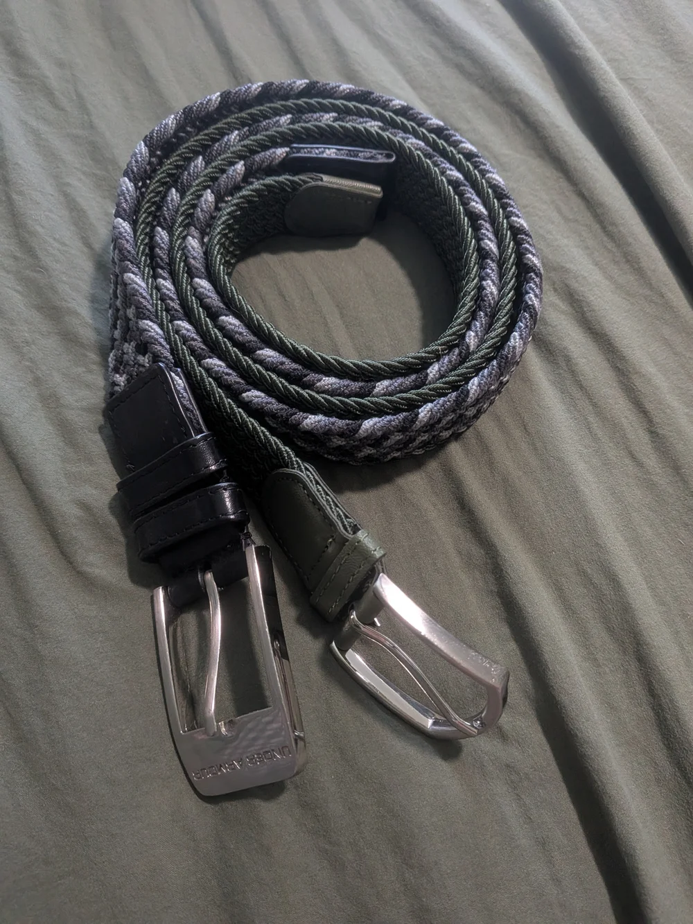 Men's Braided Green & Gray Elastic Belt